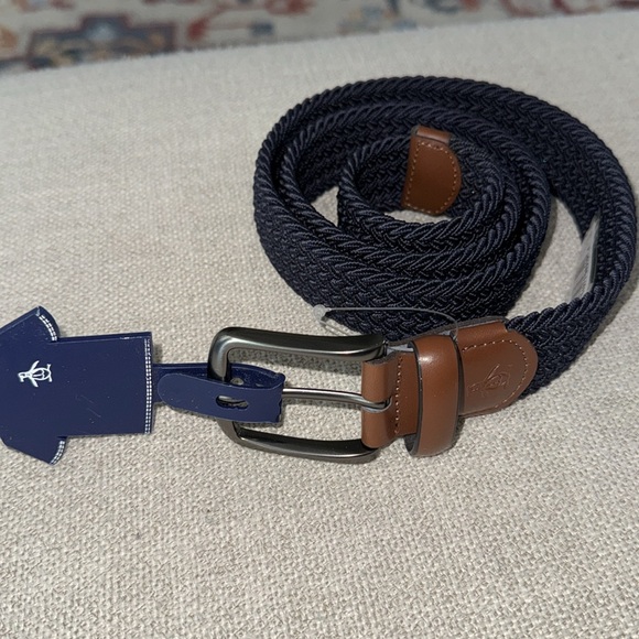 Original Penguin Navy Woven Belt. Leather Accent SZ Sm 30-32 & SZ Med 34-36 NWT - Picture 1 of 14
